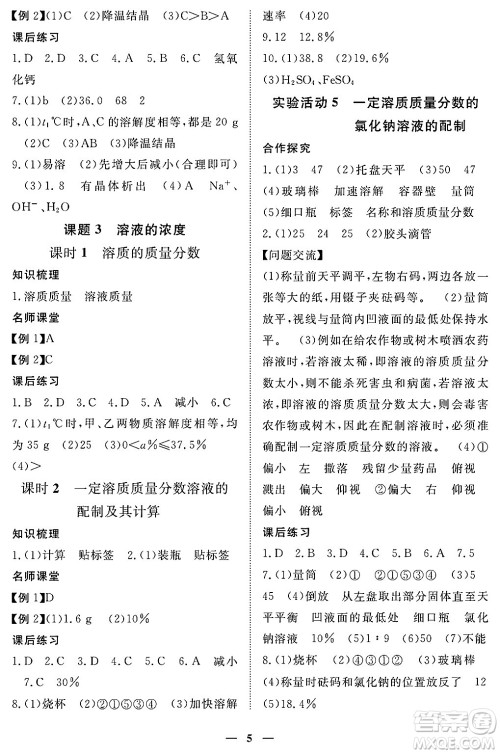 江西人民出版社2025年春一课一练创新练习九年级化学下册人教版答案