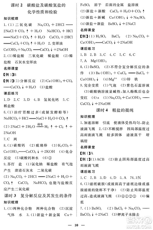 江西人民出版社2025年春一课一练创新练习九年级化学下册人教版答案