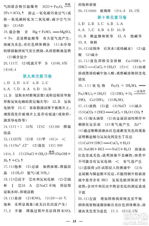 江西人民出版社2025年春一课一练创新练习九年级化学下册人教版答案