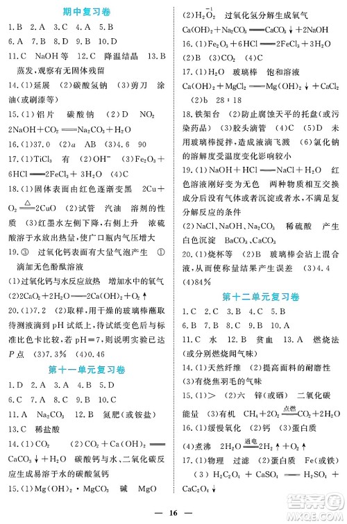 江西人民出版社2025年春一课一练创新练习九年级化学下册人教版答案