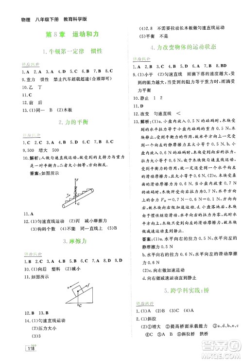 湖南教育出版社2025年春学法大视野八年级物理下册教科版答案