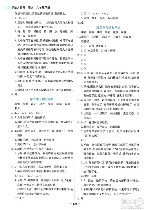 湖南教育出版社2025年春学法大视野六年级语文下册人教版答案