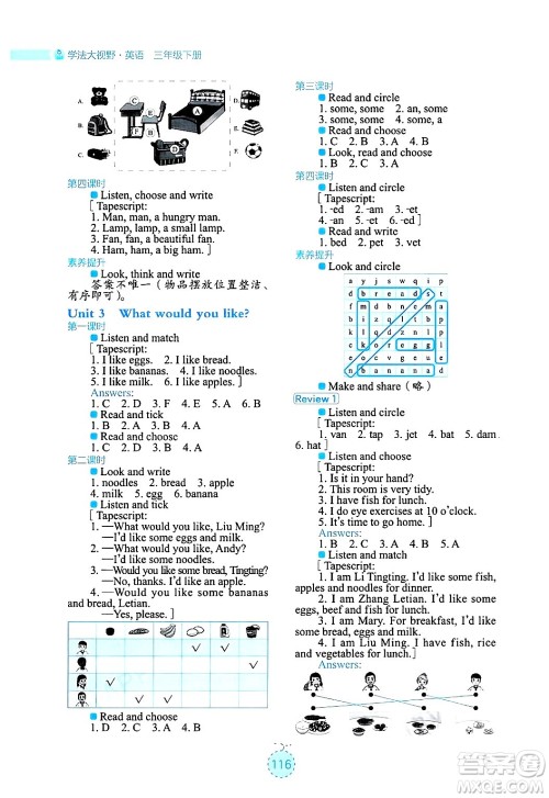 湖南教育出版社2025年春学法大视野三年级英语下册湘鲁版答案