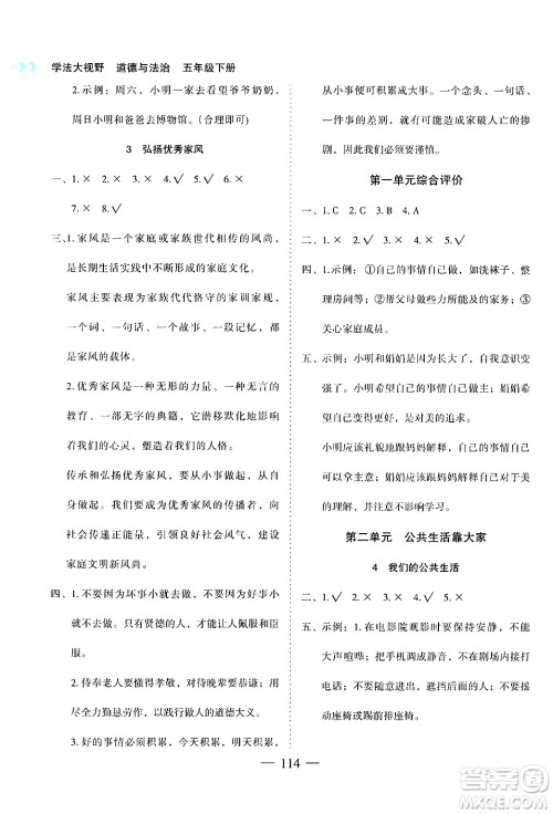 湖南教育出版社2025年春学法大视野五年级道德与法治下册人教版答案 湖南教育出版社2025年春学法大视野五年级道德与法治下册人教版答案