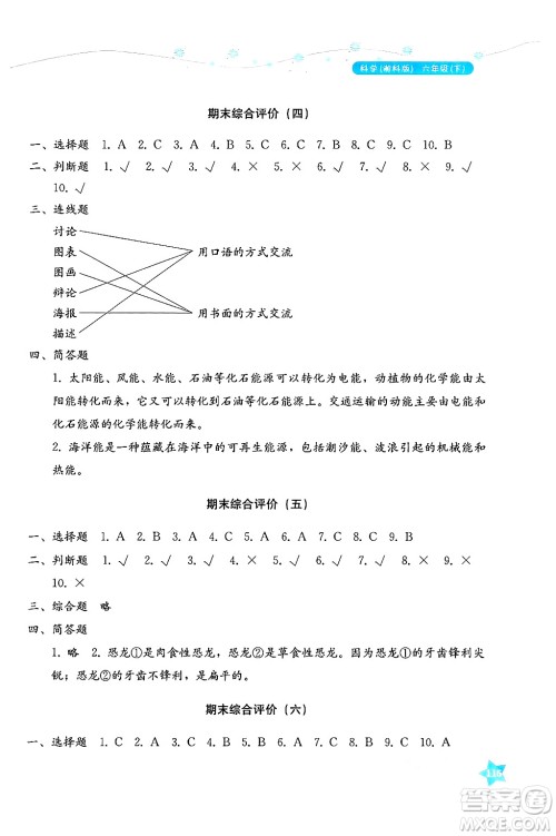 湖南教育出版社2025年春学法大视野六年级科学下册湘科版答案