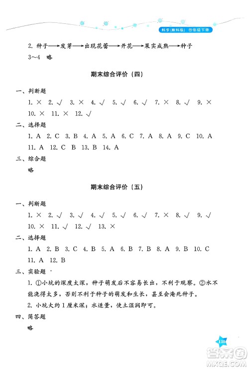 湖南教育出版社2025年春学法大视野四年级科学下册教科版答案