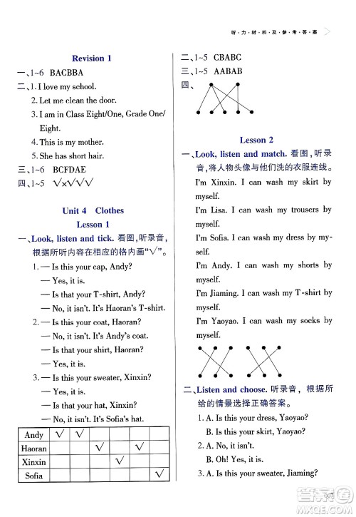 天津教育出版社2025年春学习质量监测三年级英语下册人教版答案