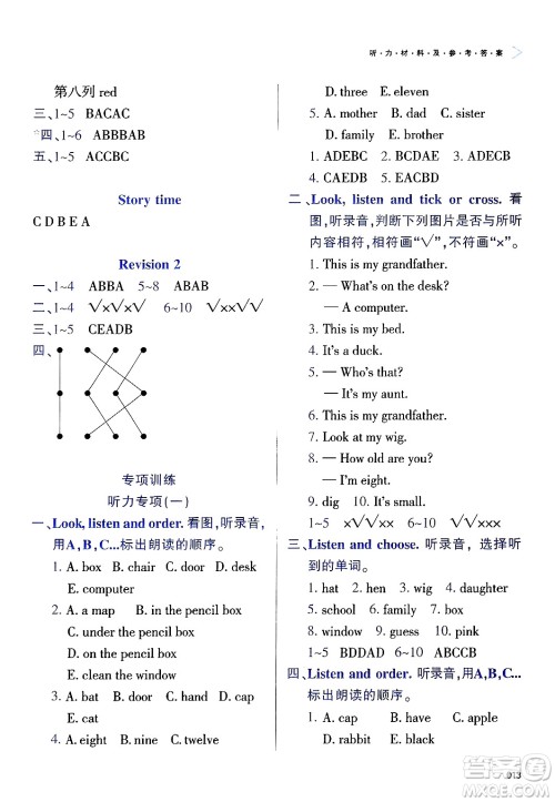 天津教育出版社2025年春学习质量监测三年级英语下册人教版答案