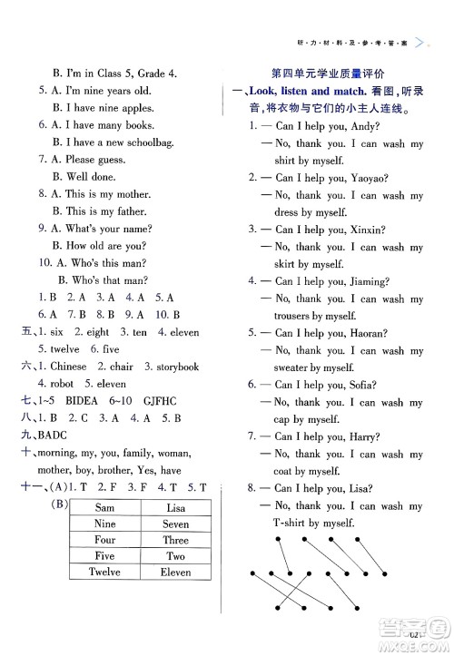 天津教育出版社2025年春学习质量监测三年级英语下册人教版答案