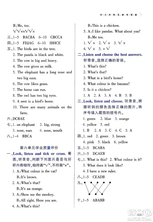 天津教育出版社2025年春学习质量监测三年级英语下册人教版答案