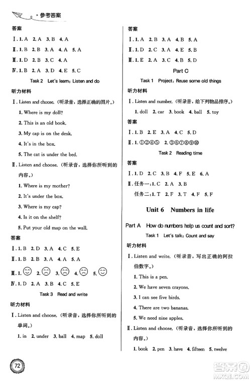人民教育出版社2025年春小学同步测控优化设计三年级英语下册人教PEP版广东专版三起点答案