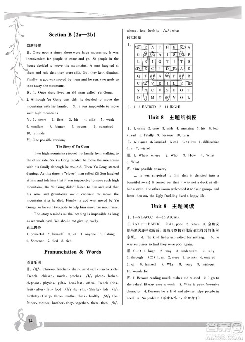 福建人民出版社2025年春顶尖课课练七年级英语下册人教版答案