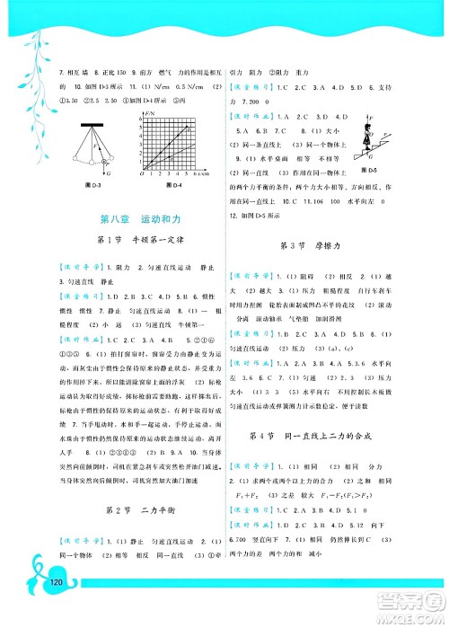 福建人民出版社2025年春顶尖课课练八年级物理下册人教版答案