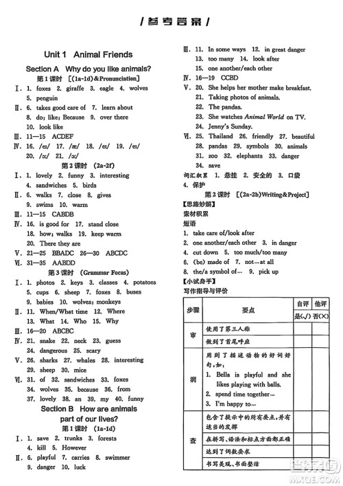 阳光出版社2025年春全品作业本七年级英语下册人教版吉林专版答案