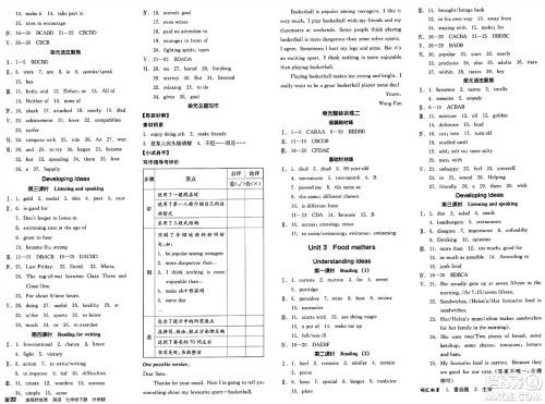 阳光出版社2025年春全品作业本七年级英语下册外研版答案