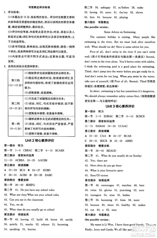 天津人民出版社2025年春全品作业本七年级英语下册人教版内蒙古专版答案
