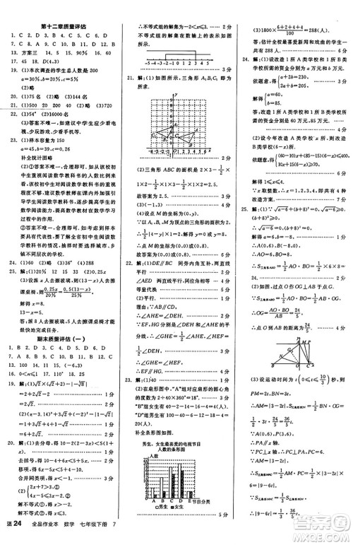 天津人民出版社2025年春全品作业本七年级数学下册人教版天津专版答案