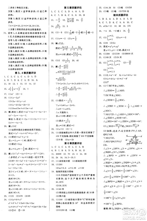 浙江教育出版社2025年春全品作业本七年级数学下册浙教版浙江专版答案