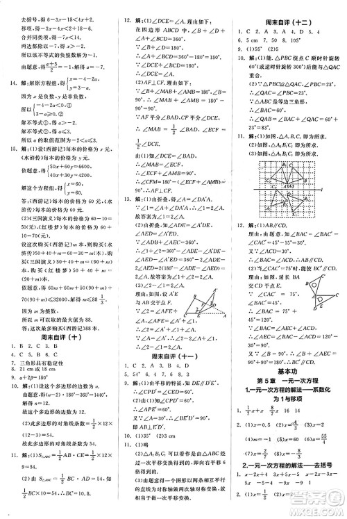 阳光出版社2025年春全品作业本七年级数学下册华师版福建专版答案