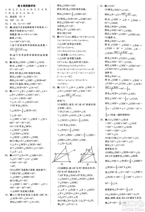 阳光出版社2025年春全品作业本七年级数学下册华师版福建专版答案