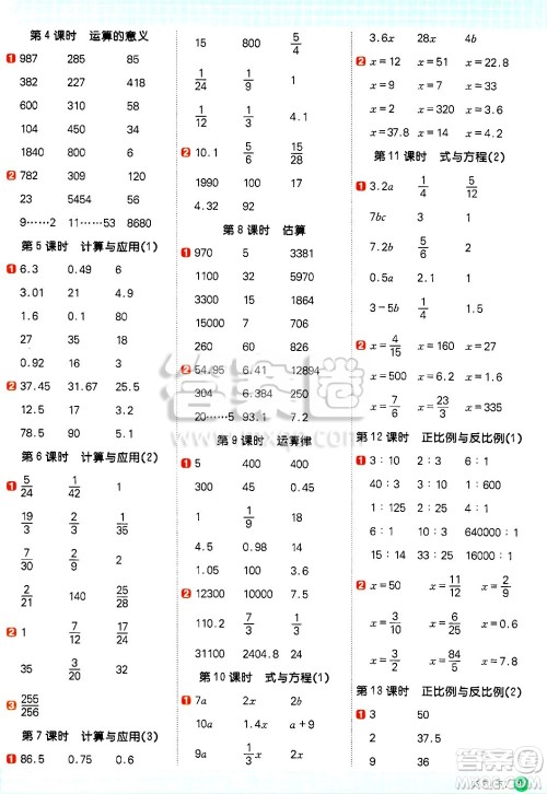 江西教育出版社2025年春阳光同学计算小达人六年级数学下册北师大版四川专版答案