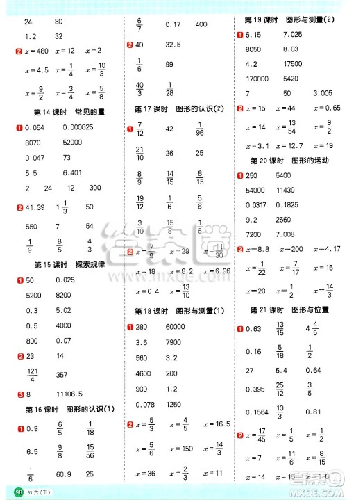 江西教育出版社2025年春阳光同学计算小达人六年级数学下册北师大版四川专版答案