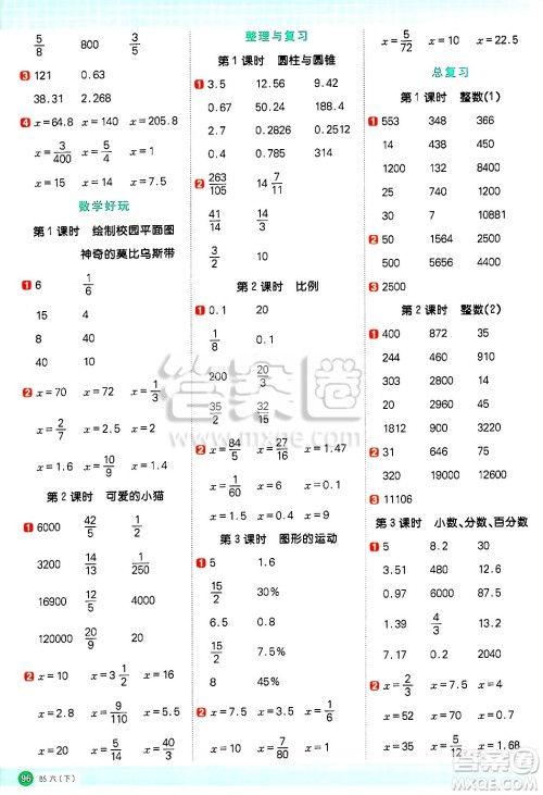 江西教育出版社2025年春阳光同学计算小达人六年级数学下册北师大版四川专版答案