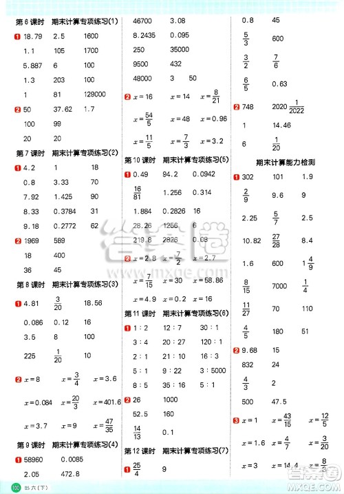 江西教育出版社2025年春阳光同学计算小达人六年级数学下册北师大版四川专版答案