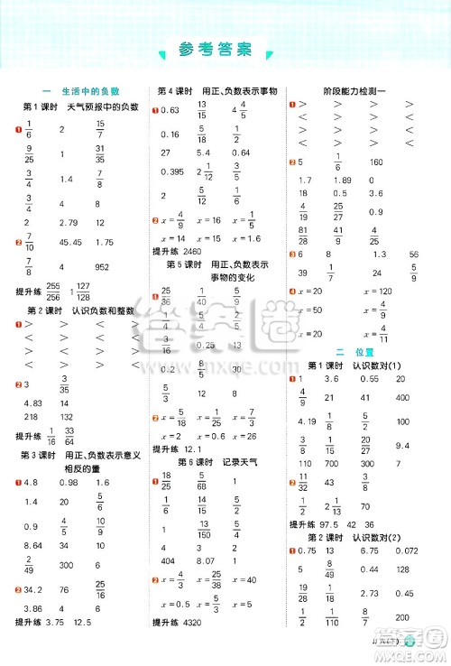 江西教育出版社2025年春阳光同学计算小达人六年级数学下册冀教版答案