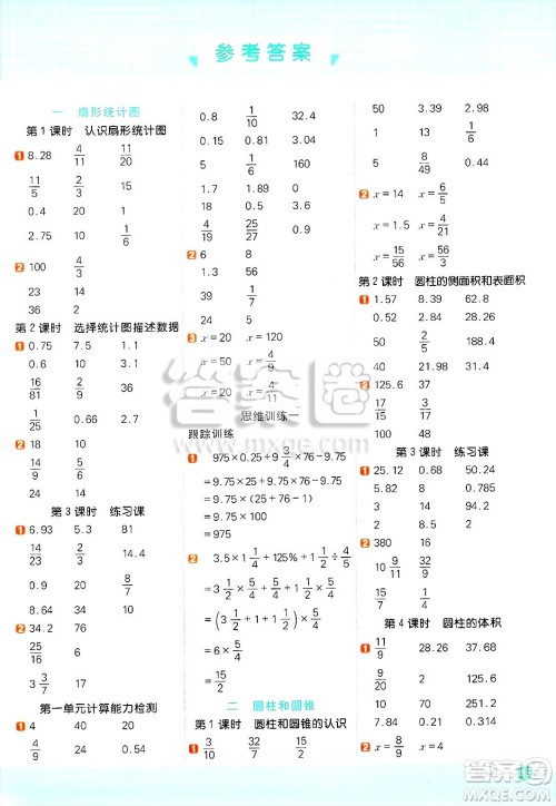 江西教育出版社2025年春阳光同学计算小达人六年级数学下册苏教版山西专版答案
