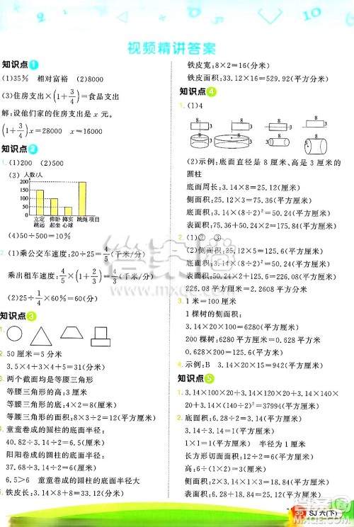 江西教育出版社2025年春阳光同学计算小达人六年级数学下册苏教版山西专版答案