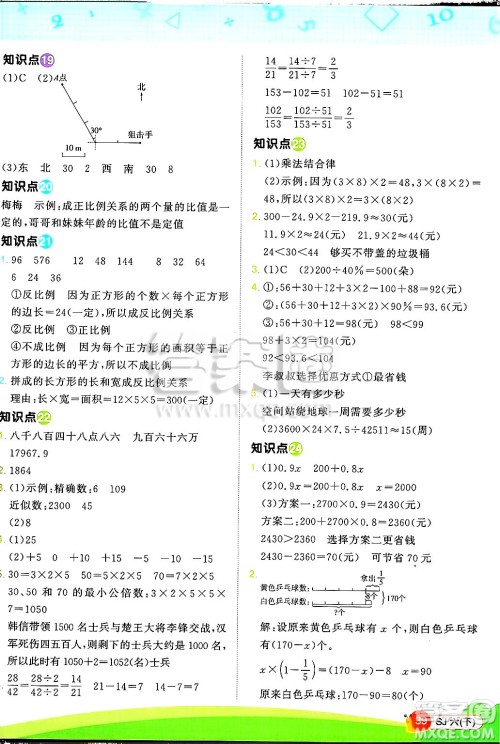 江西教育出版社2025年春阳光同学计算小达人六年级数学下册苏教版山西专版答案