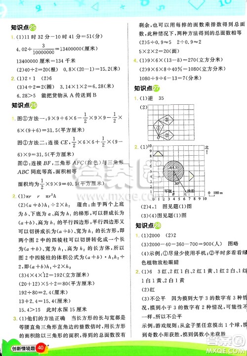 江西教育出版社2025年春阳光同学计算小达人六年级数学下册苏教版山西专版答案