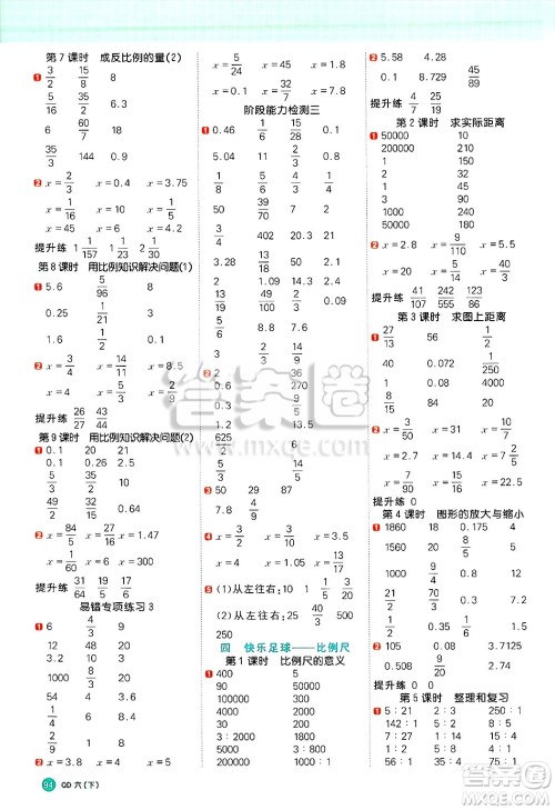 江西教育出版社2025年春阳光同学计算小达人六年级数学下册青岛版答案