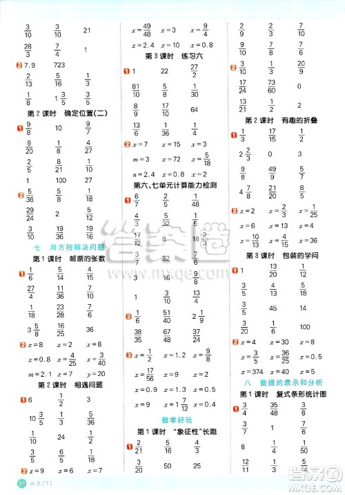 江西教育出版社2025年春阳光同学计算小达人五年级数学下册北师大版四川专版答案 江西教育出版社2025年春阳光同学计算小达人五年级数学下册北师大版四川专版答案