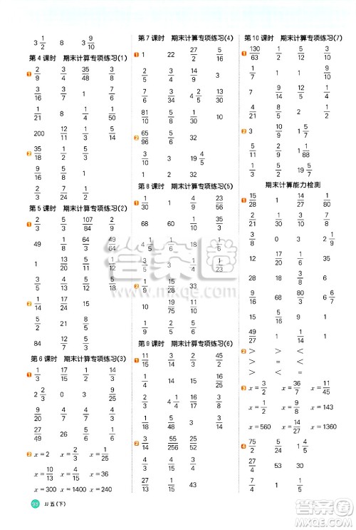 江西教育出版社2025年春阳光同学计算小达人五年级数学下册冀教版答案 江西教育出版社2025年春阳光同学计算小达人五年级数学下册冀教版答案