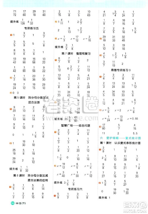 江西教育出版社2025年春阳光同学计算小达人五年级数学下册青岛版答案