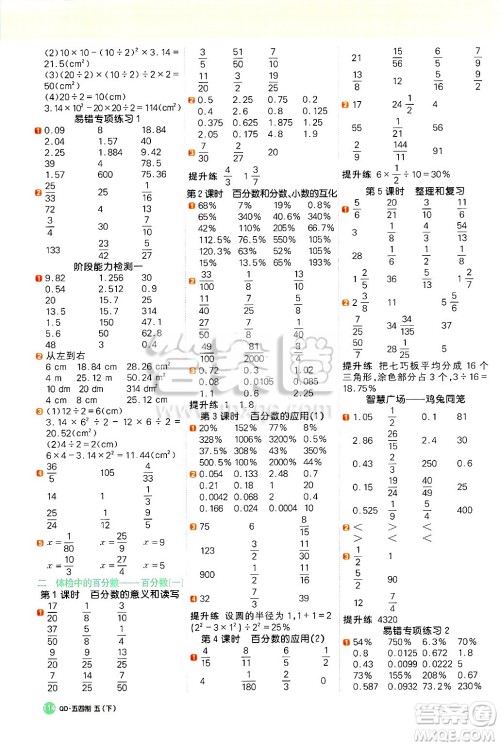 江西教育出版社2025年春阳光同学计算小达人五年级数学下册青岛版五四制答案