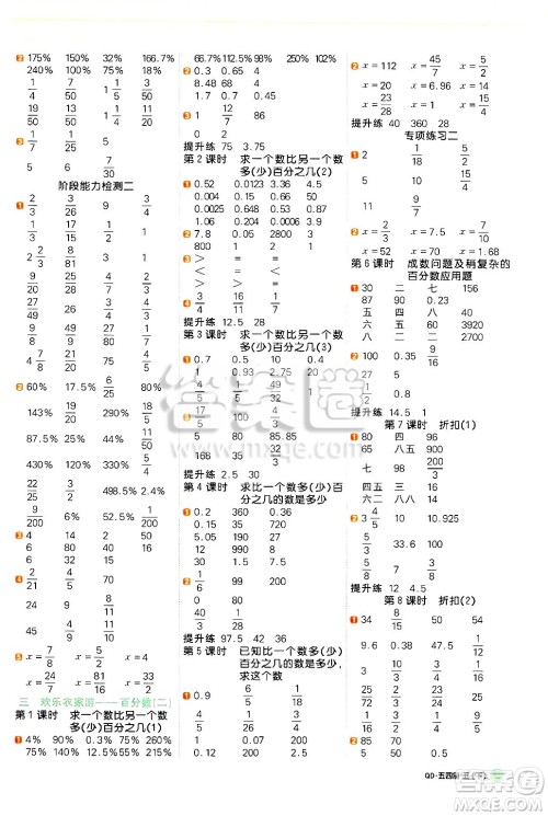 江西教育出版社2025年春阳光同学计算小达人五年级数学下册青岛版五四制答案
