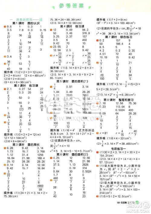 江西教育出版社2025年春阳光同学计算小达人五年级数学下册青岛版五四制答案