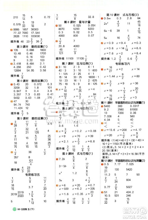 江西教育出版社2025年春阳光同学计算小达人五年级数学下册青岛版五四制答案