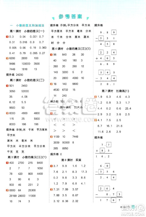 江西教育出版社2025年春阳光同学计算小达人四年级数学下册北师大版答案