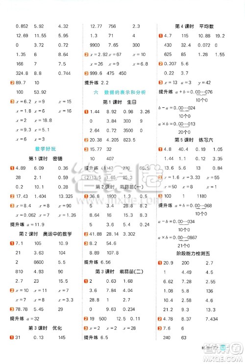 江西教育出版社2025年春阳光同学计算小达人四年级数学下册北师大版答案