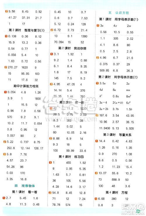 江西教育出版社2025年春阳光同学计算小达人四年级数学下册北师大版四川专版答案 江西教育出版社2025年春阳光同学计算小达人四年级数学下册北师大版四川专版答案