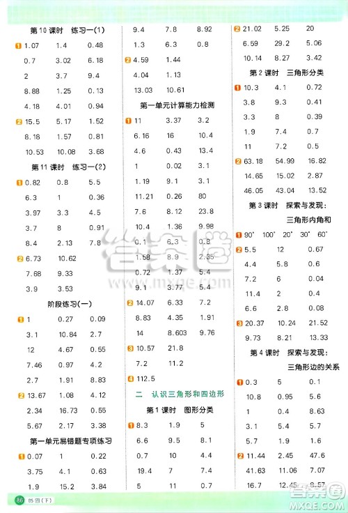江西教育出版社2025年春阳光同学计算小达人四年级数学下册北师大版四川专版答案 江西教育出版社2025年春阳光同学计算小达人四年级数学下册北师大版四川专版答案
