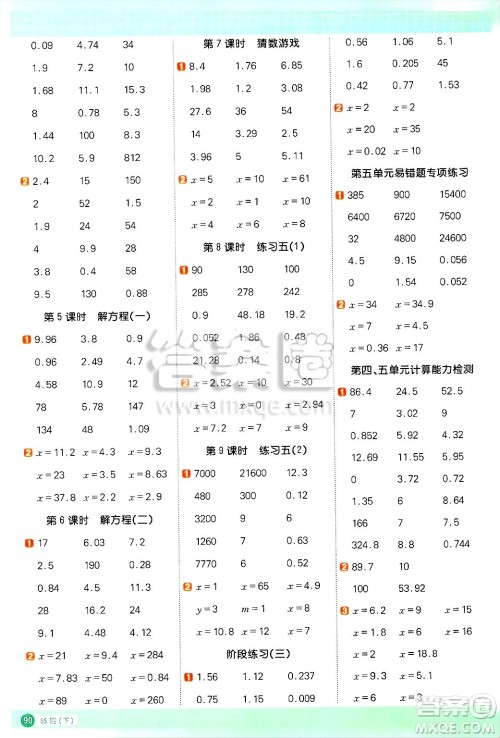 江西教育出版社2025年春阳光同学计算小达人四年级数学下册北师大版四川专版答案 江西教育出版社2025年春阳光同学计算小达人四年级数学下册北师大版四川专版答案
