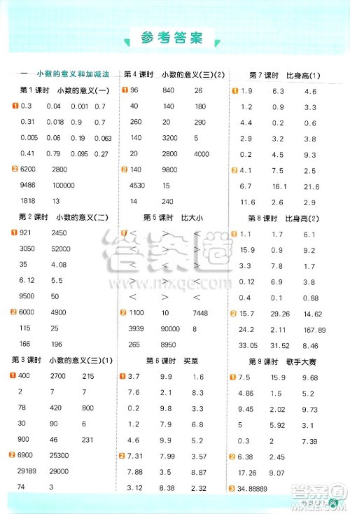 江西教育出版社2025年春阳光同学计算小达人四年级数学下册北师大版四川专版答案 江西教育出版社2025年春阳光同学计算小达人四年级数学下册北师大版四川专版答案