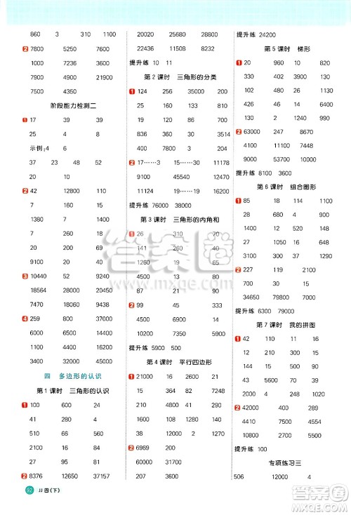 江西教育出版社2025年春阳光同学计算小达人四年级数学下册冀教版答案
