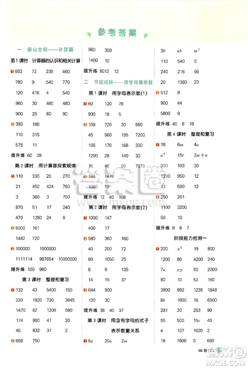 江西教育出版社2025年春阳光同学计算小达人四年级数学下册青岛版答案