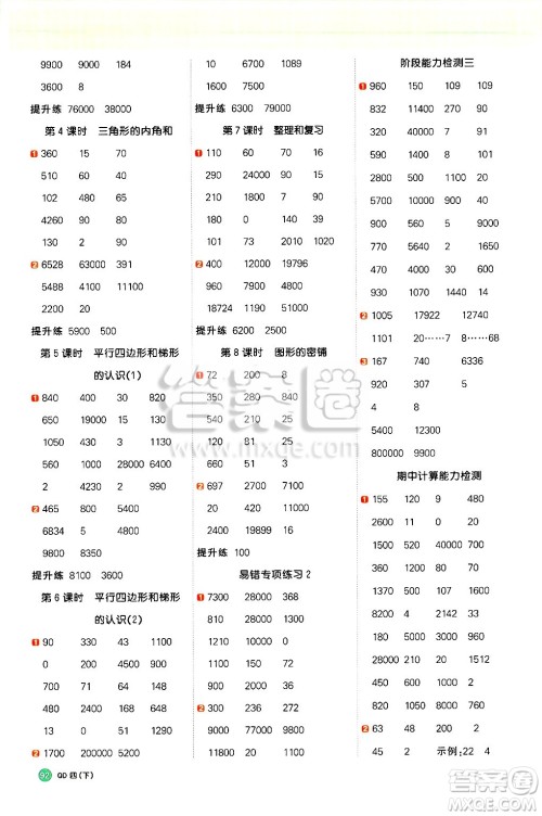 江西教育出版社2025年春阳光同学计算小达人四年级数学下册青岛版答案